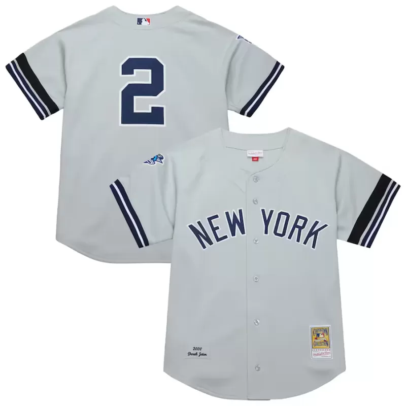 Men's New York Yankees Derek Jeter Mitchell & Ness Gray Cooperstown Collection 2000 World Series Authentic Jersey