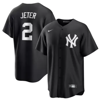 Men's New York Yankees Derek Jeter Nike Black Lights Out Replica Player Jersey Men's New York Yankees Derek Jeter Nike Black Lights Out Replica Player Jersey