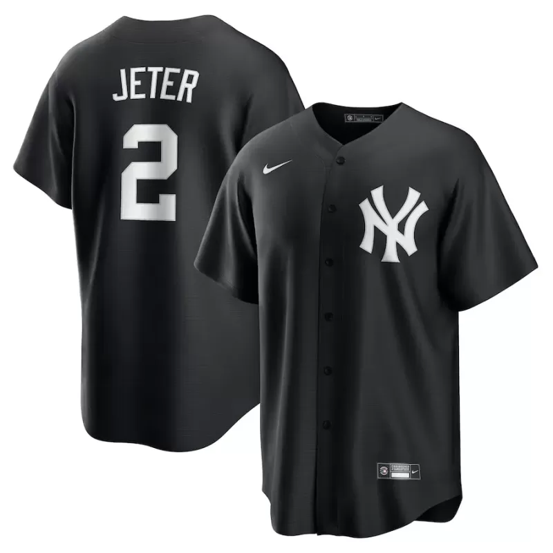 Men's New York Yankees Derek Jeter Nike Black Lights Out Replica Player Jersey