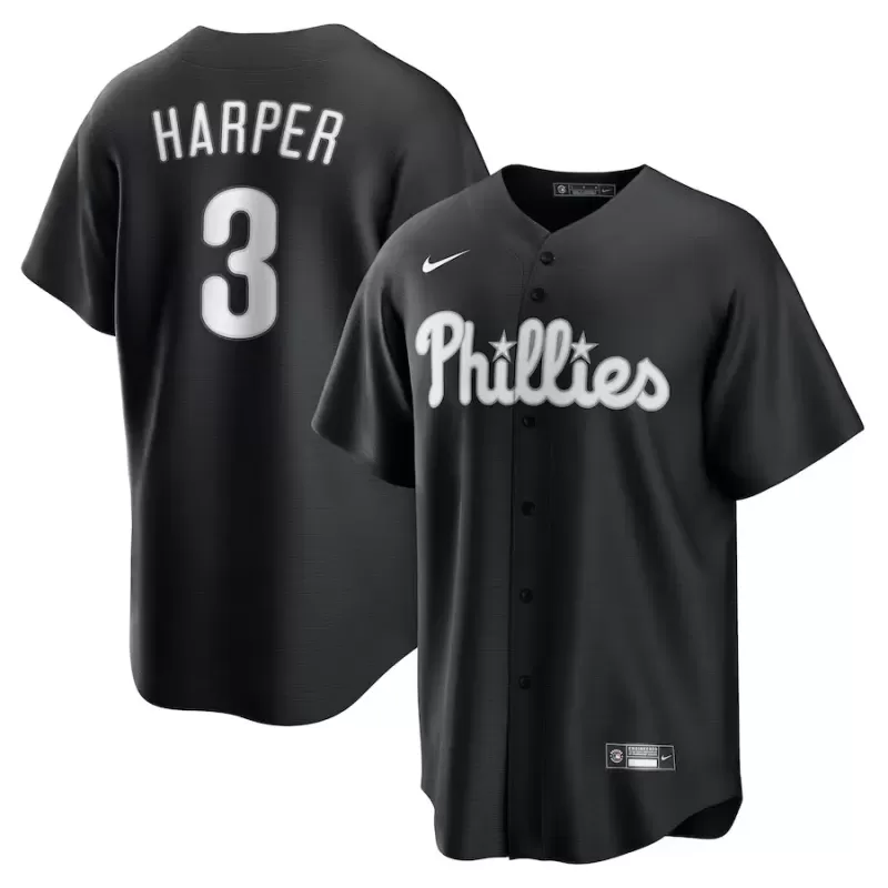 Men's Philadelphia Phillies Bryce Harper Nike Black Fashion Replica Jersey Men's Philadelphia Phillies Bryce Harper Nike Black Fashion Replica Jersey