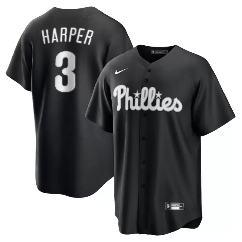 Men's Philadelphia Phillies Bryce Harper Nike Black Fashion Replica Jersey Men's Philadelphia Phillies Bryce Harper Nike Black Fashion Replica Jersey