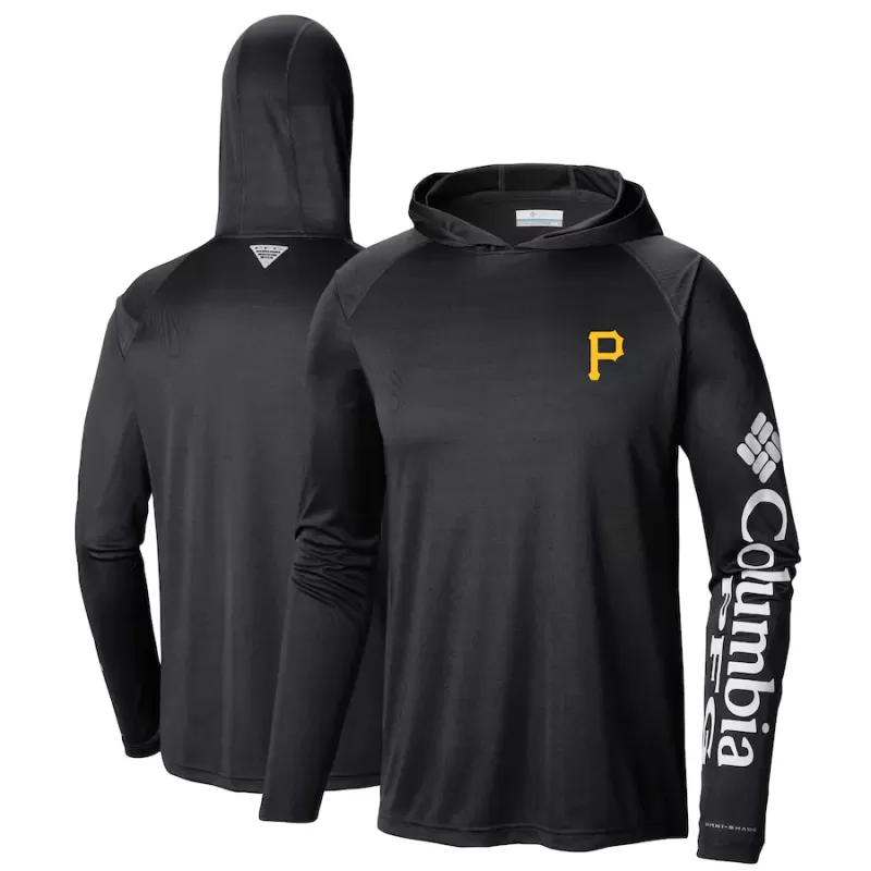 Men's Pittsburgh Pirates Columbia Black Terminal Tackle Long Sleeve Hoodie T-Shirt