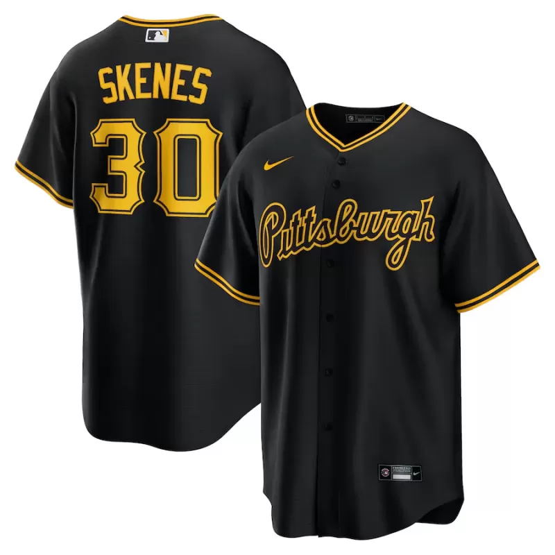 Men's Pittsburgh Pirates Paul Skenes Nike Black Alternate Replica Jersey Men's Pittsburgh Pirates Paul Skenes Nike Black Alternate Replica Jersey