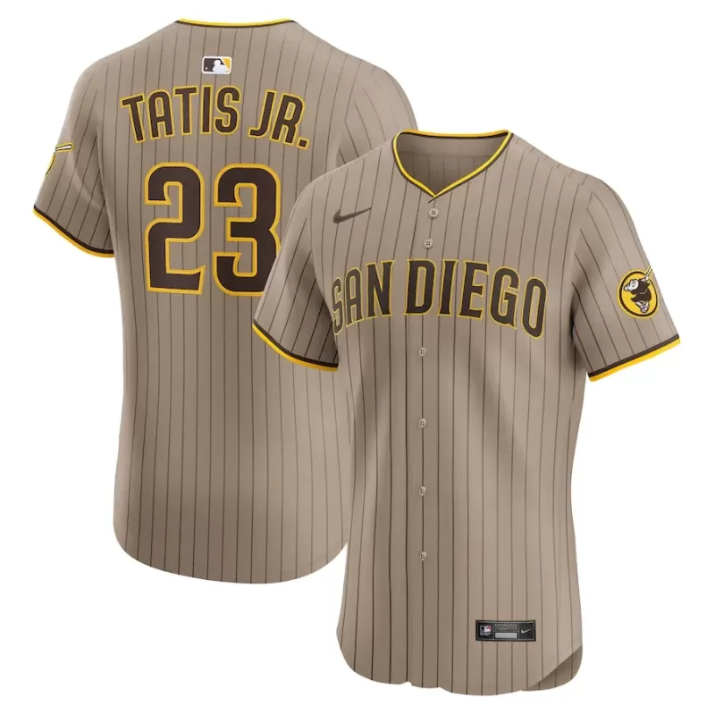 Men's San Diego Padres Fernando Tatis Jr. Nike Khaki Sand Elite Jersey Men's San Diego Padres Fernando Tatis Jr. Nike Khaki Sand Elite Jersey