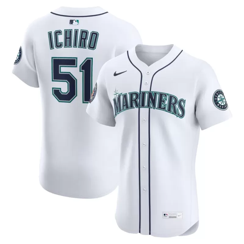 Men's Seattle Mariners Ichiro Suzuki Nike White 2025 National Baseball Hall of Fame Road Elite Player Jersey Men's Seattle Mariners Ichiro Suzuki Nike White 2025 National Baseball Hall of Fame Road Elite Player Jersey