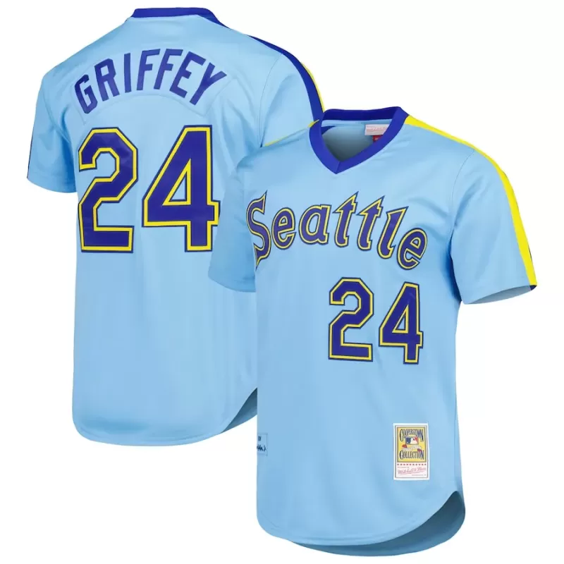 Men's Seattle Mariners Ken Griffey Jr. Mitchell & Ness Light Blue Cooperstown Collection Authentic Jersey Men's Seattle Mariners Ken Griffey Jr. Mitchell & Ness Light Blue Cooperstown Collection Authentic Jersey