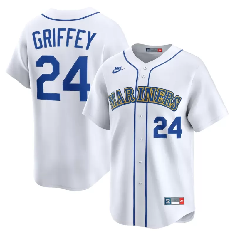 Men's Seattle Mariners Ken Griffey Jr. Nike White Throwback Cooperstown Collection Limited Jersey Men's Seattle Mariners Ken Griffey Jr. Nike White Throwback Cooperstown Collection Limited Jersey