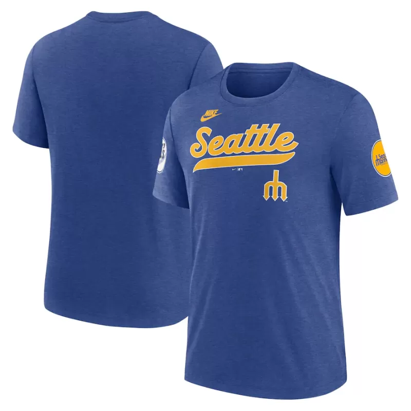 Men's Seattle Mariners Nike Heather Royal Cooperstown Collection Eras Tri-Blend T-Shirt Men's Seattle Mariners Nike Heather Royal Cooperstown Collection Eras Tri-Blend T-Shirt
