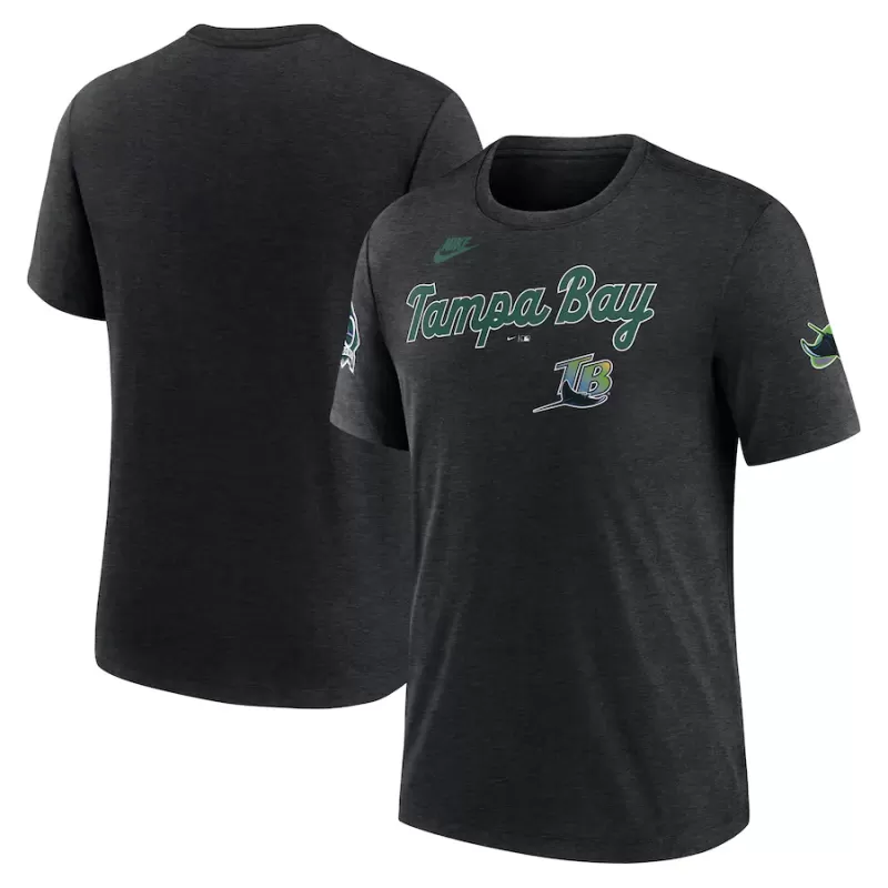 Men's Tampa Bay Rays Nike Heather Black Cooperstown Collection Eras Tri-Blend T-Shirt Men's Tampa Bay Rays Nike Heather Black Cooperstown Collection Eras Tri-Blend T-Shirt