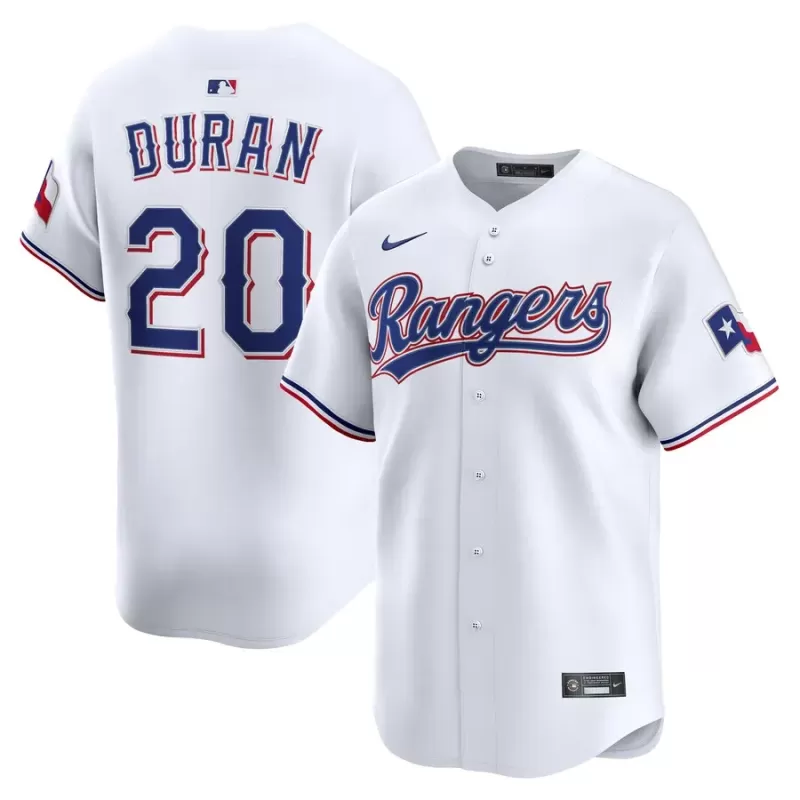 Men's Texas Rangers Ezequiel Durán Nike White Home Limited Player Jersey Men's Texas Rangers Ezequiel Durán Nike White Home Limited Player Jersey