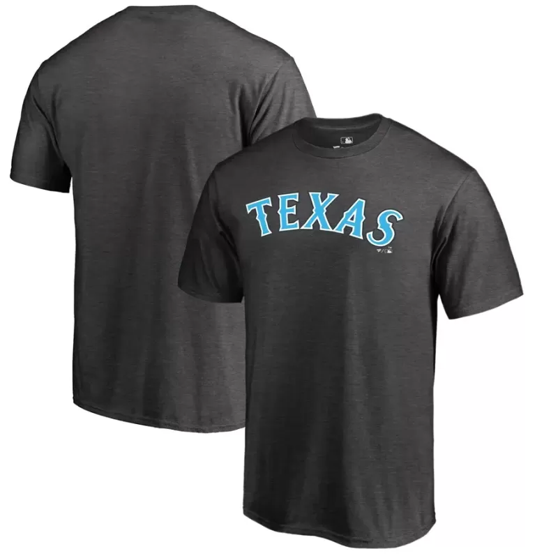 Men's Texas Rangers Heathered Charcoal Blue Wordmark T-Shirt Men's Texas Rangers Heathered Charcoal Blue Wordmark T-Shirt