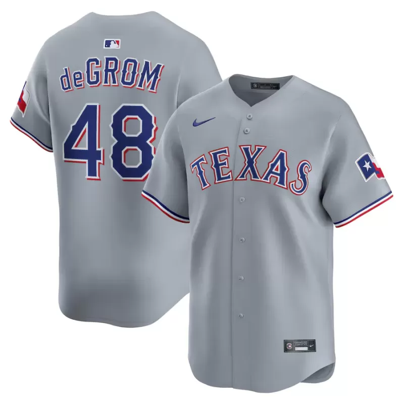 Men's Texas Rangers Jacob deGrom Nike Gray Road Limited Player Jersey Men's Texas Rangers Jacob deGrom Nike Gray Road Limited Player Jersey