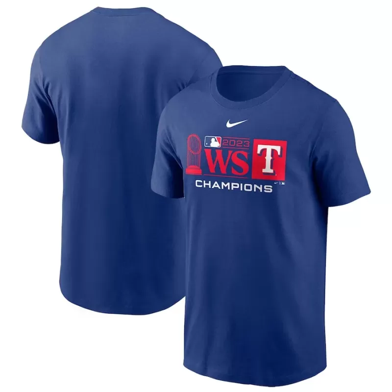 Men's Texas Rangers Nike Royal 2023 World Series Champions Trophy Lock Up T-Shirt Men's Texas Rangers Nike Royal 2023 World Series Champions Trophy Lock Up T-Shirt