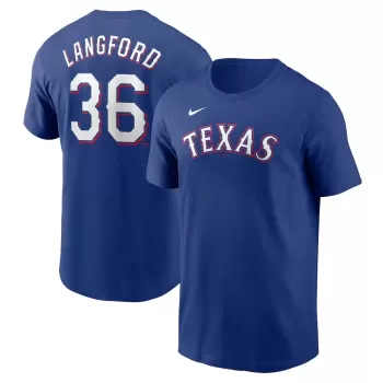 Men's Texas Rangers Wyatt Langford Nike Royal Fuse Name & Number T-Shirt