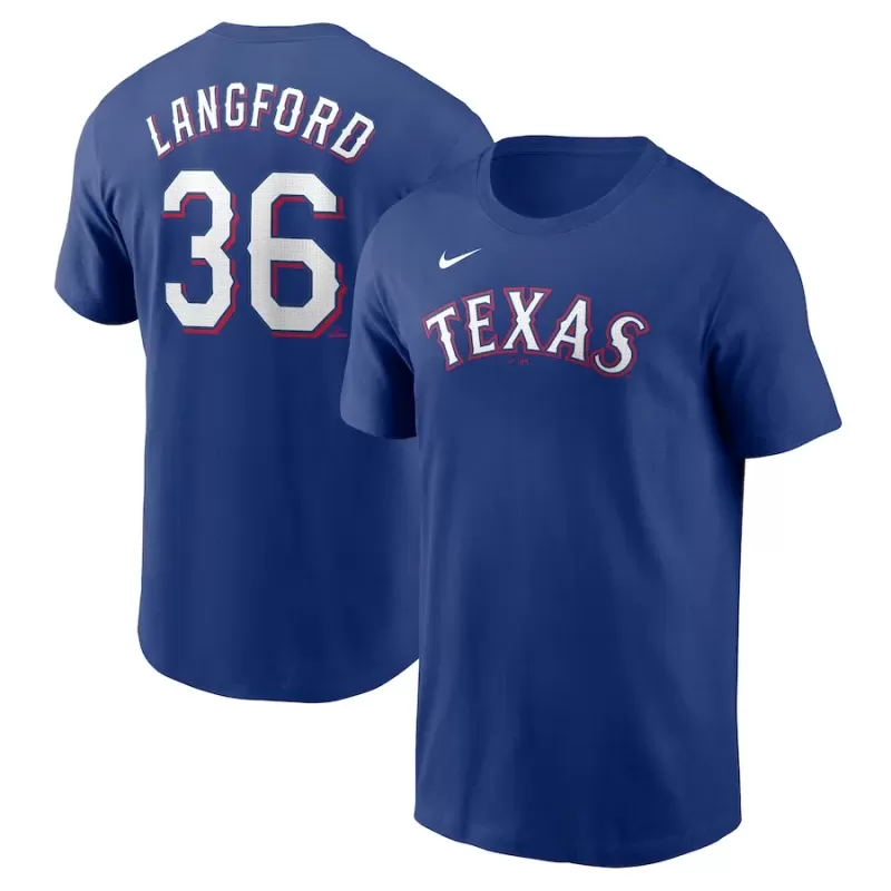 Men's Texas Rangers Wyatt Langford Nike Royal Fuse Name & Number T-Shirt Men's Texas Rangers Wyatt Langford Nike Royal Fuse Name & Number T-Shirt