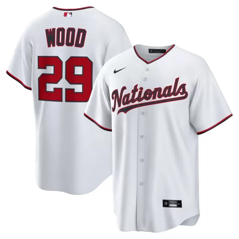 Men's Washington Nationals James Wood Nike White Home Replica 2.0 Player Jersey