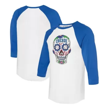 Unisex Chicago Cubs Tiny Turnip White/Royal Sugar Skull 3/4-Sleeve Raglan T-Shirt Unisex Chicago Cubs Tiny Turnip White/Royal Sugar Skull 3/4-Sleeve Raglan T-Shirt