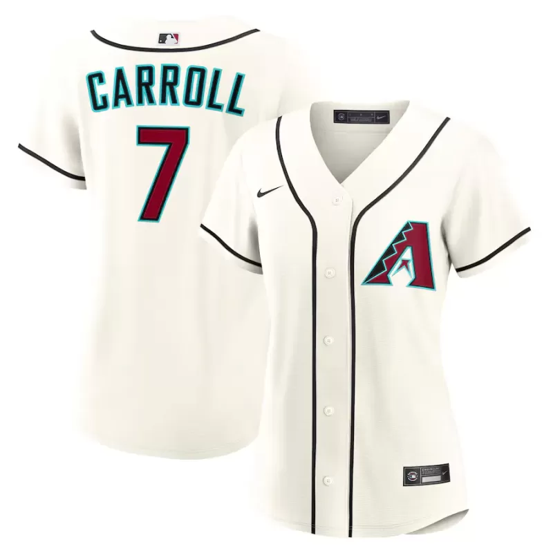 Women's Arizona Diamondbacks Corbin Carroll Nike Cream Home Replica Jersey Women's Arizona Diamondbacks Corbin Carroll Nike Cream Home Replica Jersey