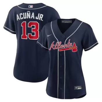 Women's Atlanta Braves Ronald Acuña Jr. Nike Navy Alternate Replica Player Jersey Women's Atlanta Braves Ronald Acuña Jr. Nike Navy Alternate Replica Player Jersey