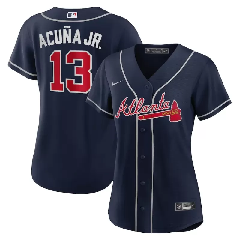 Women's Atlanta Braves Ronald Acuña Jr. Nike Navy Alternate Replica Player Jersey Women's Atlanta Braves Ronald Acuña Jr. Nike Navy Alternate Replica Player Jersey