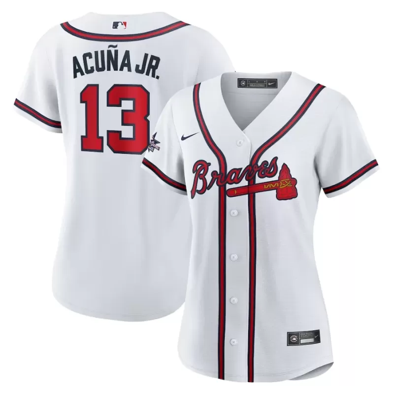 Women's Atlanta Braves Ronald Acuña Jr. Nike White 2025 MLB All-Star Game Home Replica Player Jersey Women's Atlanta Braves Ronald Acuña Jr. Nike White 2025 MLB All-Star Game Home Replica Player Jersey