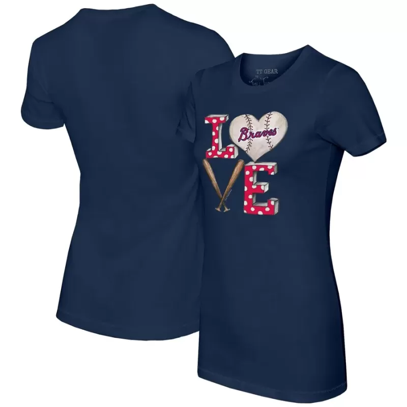 Women's Atlanta Braves Tiny Turnip Navy Baseball Love T-Shirt Women's Atlanta Braves Tiny Turnip Navy Baseball Love T-Shirt