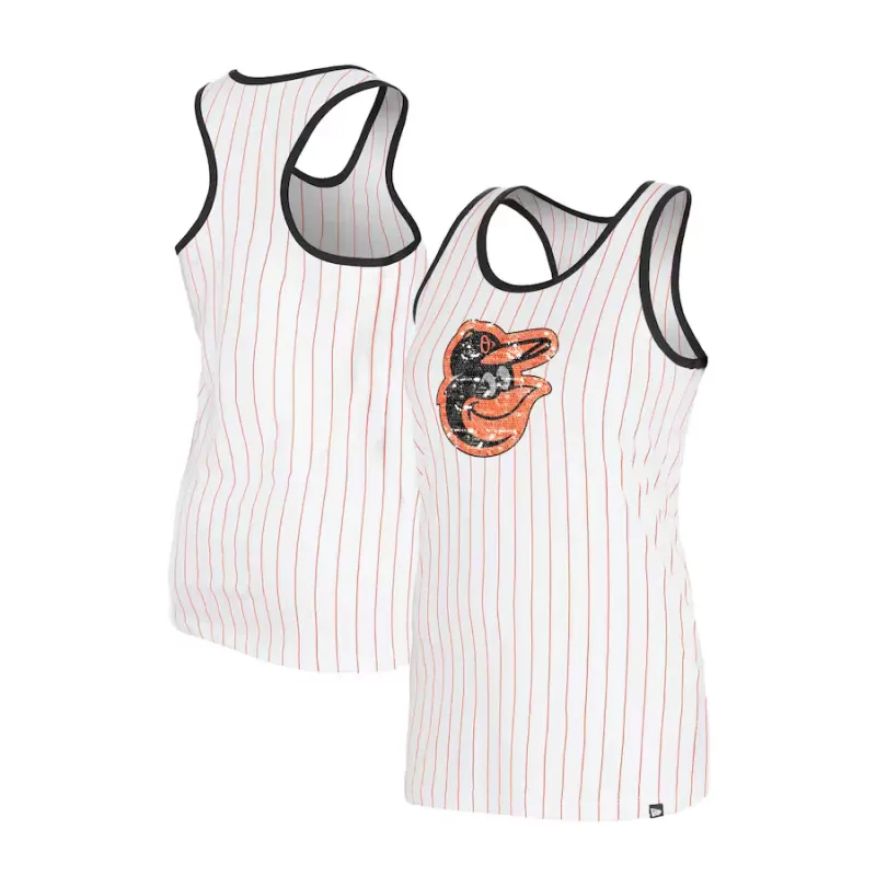 Women's Baltimore Orioles New Era White Gameday Pinstripe Tank Top Women's Baltimore Orioles New Era White Gameday Pinstripe Tank Top