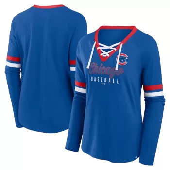Women's Chicago Cubs Fanatics Royal Won & Done Raglan Lace-Up Long Sleeve T-Shirt Women's Chicago Cubs Fanatics Royal Won & Done Raglan Lace-Up Long Sleeve T-Shirt