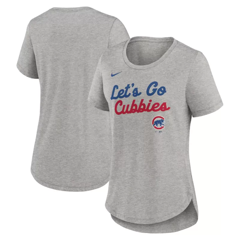 Women's Chicago Cubs Nike Heather Gray Script Tri-Blend T-Shirt Women's Chicago Cubs Nike Heather Gray Script Tri-Blend T-Shirt