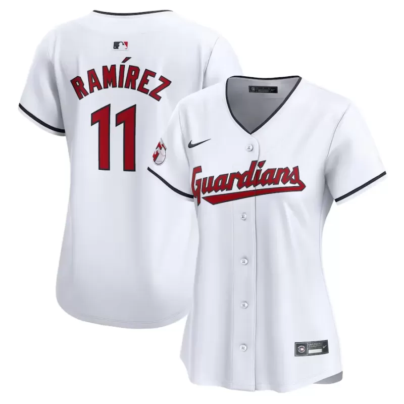 Women's Cleveland Guardians Jose Ramirez Nike White Home Limited Player Jersey Women's Cleveland Guardians Jose Ramirez Nike White Home Limited Player Jersey