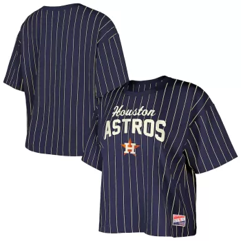 Women's Houston Astros New Era Navy Cooperstown Collection Multiplier Pinstripe Cropped T-Shirt Women's Houston Astros New Era Navy Cooperstown Collection Multiplier Pinstripe Cropped T-Shirt