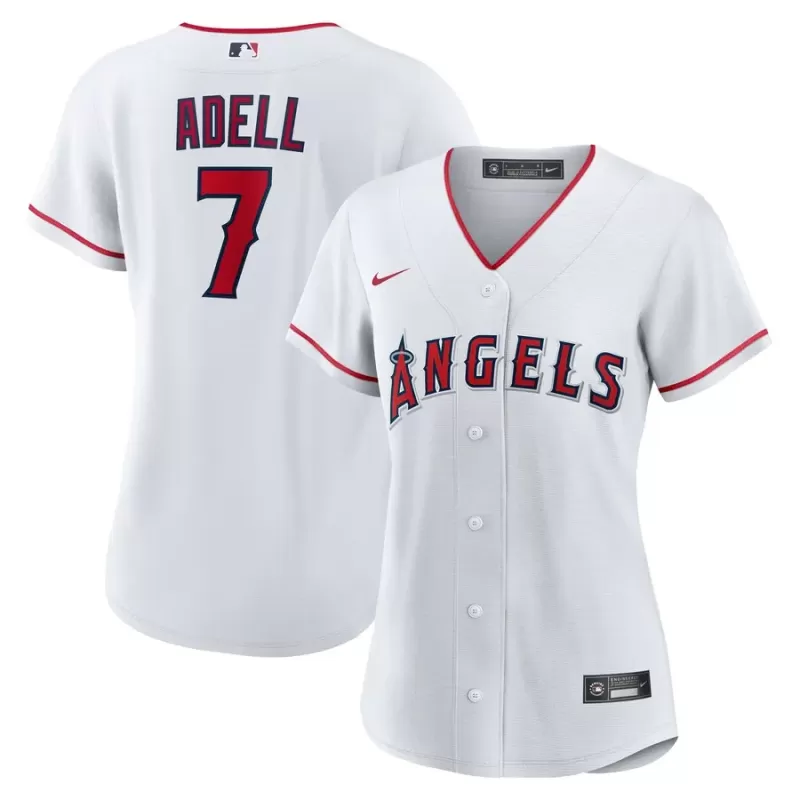 Women's Los Angeles Angels Jo Adell Nike White Home Replica Jersey Women's Los Angeles Angels Jo Adell Nike White Home Replica Jersey