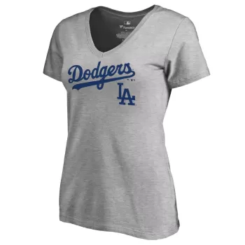 Women's Los Angeles Dodgers Ash Team Lockup T-Shirt Women's Los Angeles Dodgers Ash Team Lockup T-Shirt