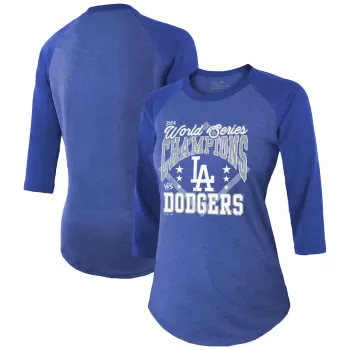 Women's Los Angeles Dodgers Majestic Threads Royal 2024 World Series Champions Tri-Blend 3/4-Sleeve Raglan T-Shirt Women's Los Angeles Dodgers Majestic Threads Royal 2024 World Series Champions Tri-Blend 3/4-Sleeve Raglan T-Shirt