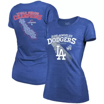 Women's Los Angeles Dodgers Majestic Threads Royal 2024 World Series Champions Tri-Blend Roster T-Shirt Women's Los Angeles Dodgers Majestic Threads Royal 2024 World Series Champions Tri-Blend Roster T-Shirt