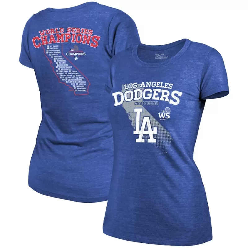 Women's Los Angeles Dodgers Majestic Threads Royal 2024 World Series Champions Tri-Blend Roster T-Shirt Women's Los Angeles Dodgers Majestic Threads Royal 2024 World Series Champions Tri-Blend Roster T-Shirt