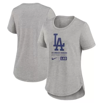 Women's Los Angeles Dodgers Nike Heather Gray Large Logo Stack Tri-Blend T-Shirt Women's Los Angeles Dodgers Nike Heather Gray Large Logo Stack Tri-Blend T-Shirt