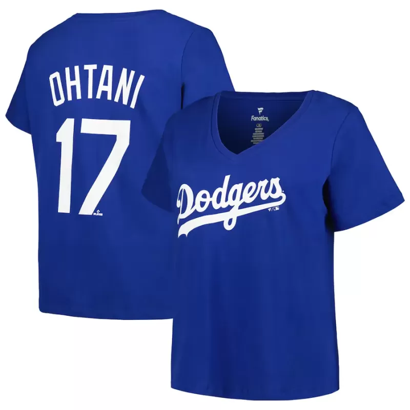 Women's Los Angeles Dodgers Shohei Ohtani Fanatics Royal Plus Size Name & Number T-Shirt Women's Los Angeles Dodgers Shohei Ohtani Fanatics Royal Plus Size Name & Number T-Shirt