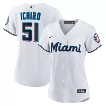 Women's Miami Marlins Ichiro Suzuki Nike White 2025 Baseball Hall of Fame Replica Jersey Women's Miami Marlins Ichiro Suzuki Nike White 2025 Baseball Hall of Fame Replica Jersey