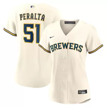Women's Milwaukee Brewers Freddy Peralta Nike Cream Home Replica Jersey Women's Milwaukee Brewers Freddy Peralta Nike Cream Home Replica Jersey