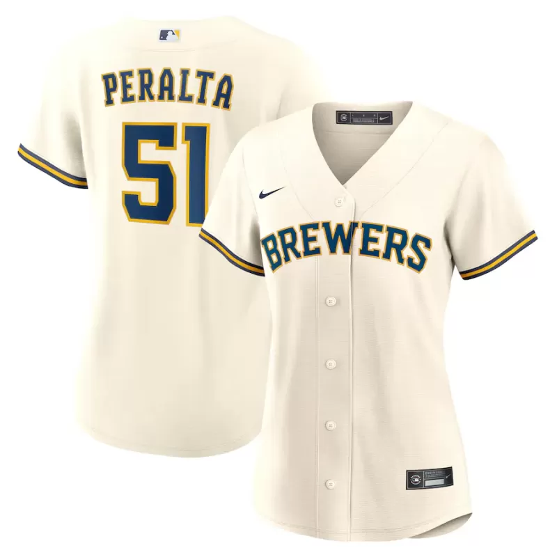 Women's Milwaukee Brewers Freddy Peralta Nike Cream Home Replica Jersey Women's Milwaukee Brewers Freddy Peralta Nike Cream Home Replica Jersey