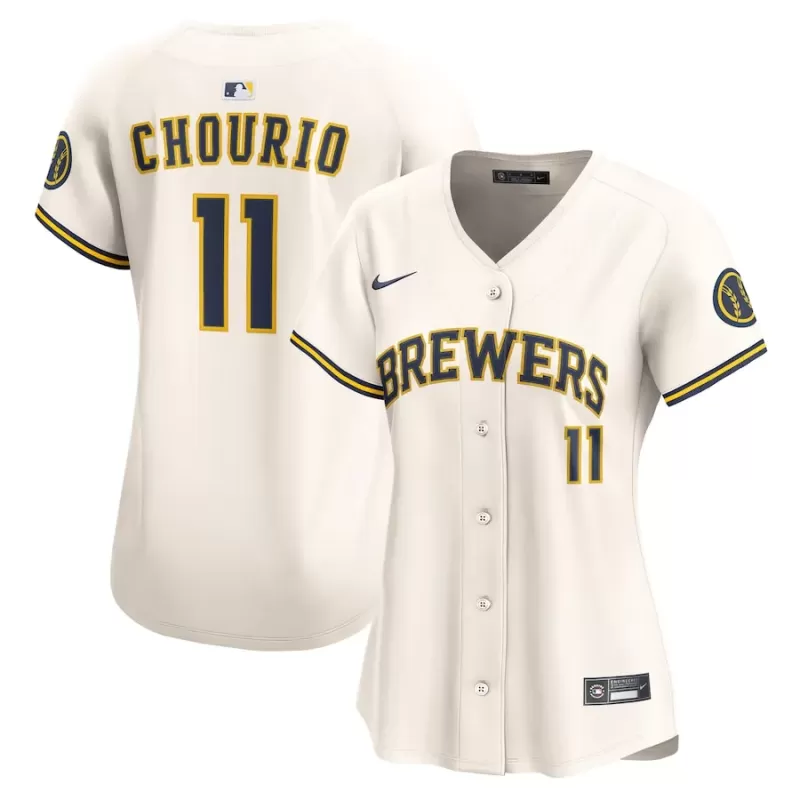 Women's Milwaukee Brewers Jackson Chourio Nike Cream Home Limited Player Jersey Women's Milwaukee Brewers Jackson Chourio Nike Cream Home Limited Player Jersey