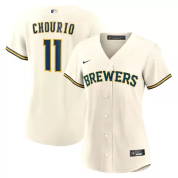 Women's Milwaukee Brewers Jackson Chourio Nike Cream Home Replica Jersey Women's Milwaukee Brewers Jackson Chourio Nike Cream Home Replica Jersey