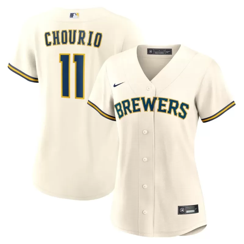 Women's Milwaukee Brewers Jackson Chourio Nike Cream Home Replica Jersey Women's Milwaukee Brewers Jackson Chourio Nike Cream Home Replica Jersey