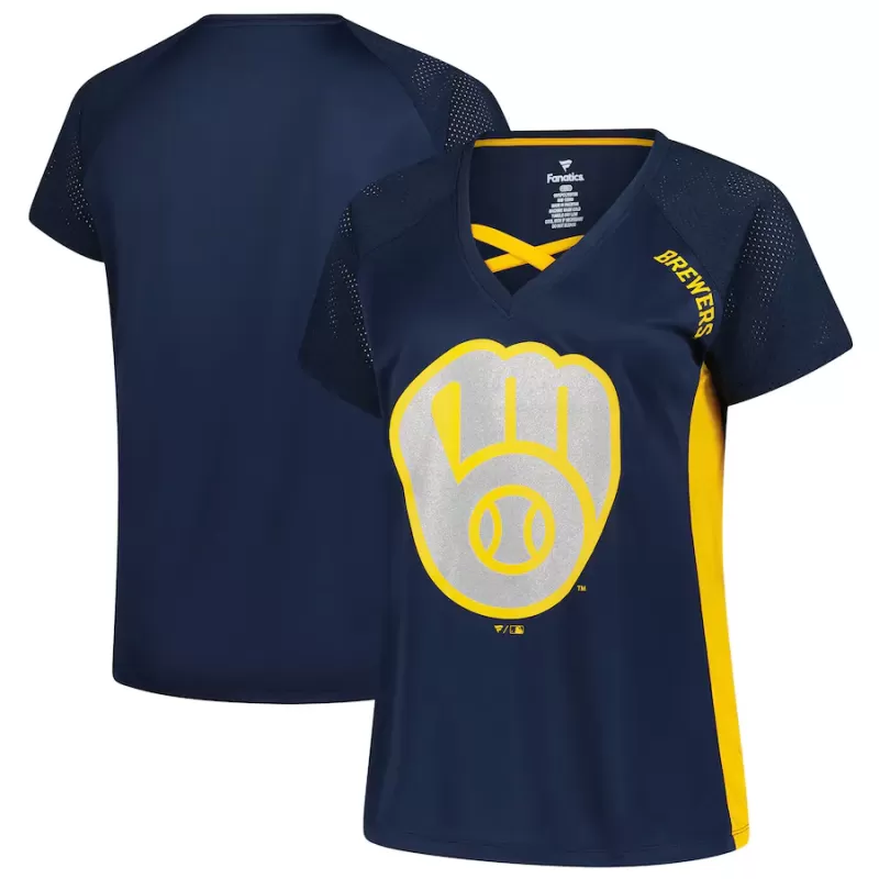 Women's Milwaukee Brewers Profile Navy Glitter Raglan V-Neck T-Shirt Women's Milwaukee Brewers Profile Navy Glitter Raglan V-Neck T-Shirt