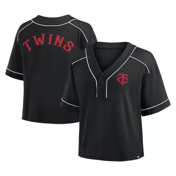 Women's Minnesota Twins Fanatics Black Oversized Champ Game Cropped V-Neck T-Shirt Women's Minnesota Twins Fanatics Black Oversized Champ Game Cropped V-Neck T-Shirt