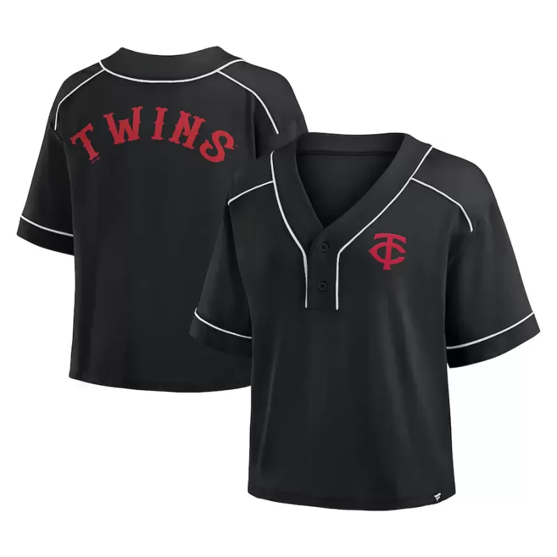 Women's Minnesota Twins Fanatics Black Oversized Champ Game Cropped V-Neck T-Shirt Women's Minnesota Twins Fanatics Black Oversized Champ Game Cropped V-Neck T-Shirt