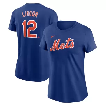 Women's New York Mets Francisco Lindor Nike Royal Fuse Name & Number T-Shirt Women's New York Mets Francisco Lindor Nike Royal Fuse Name & Number T-Shirt