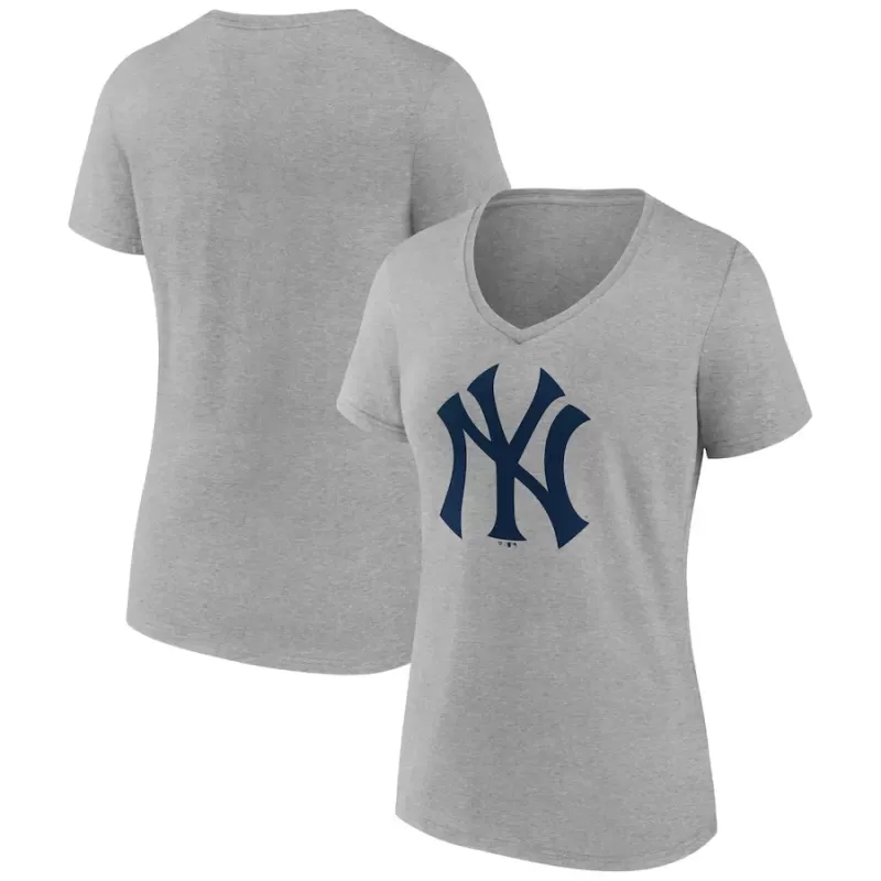 Women's New York Yankees Ash Secondary Color Primary Logo T-Shirt Women's New York Yankees Ash Secondary Color Primary Logo T-Shirt