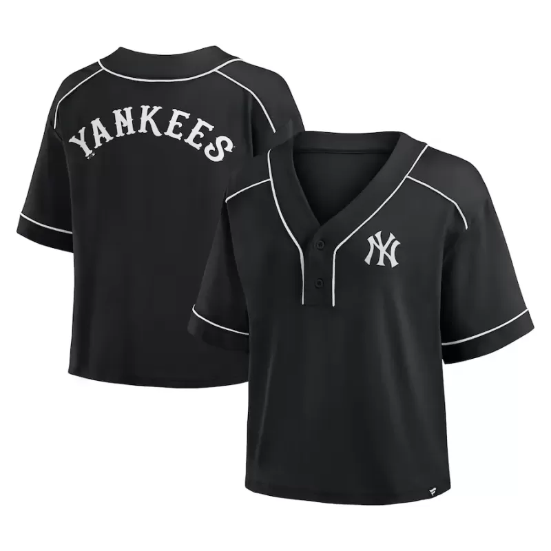 Women's New York Yankees Fanatics Black Oversized Champ Game Cropped V-Neck T-Shirt